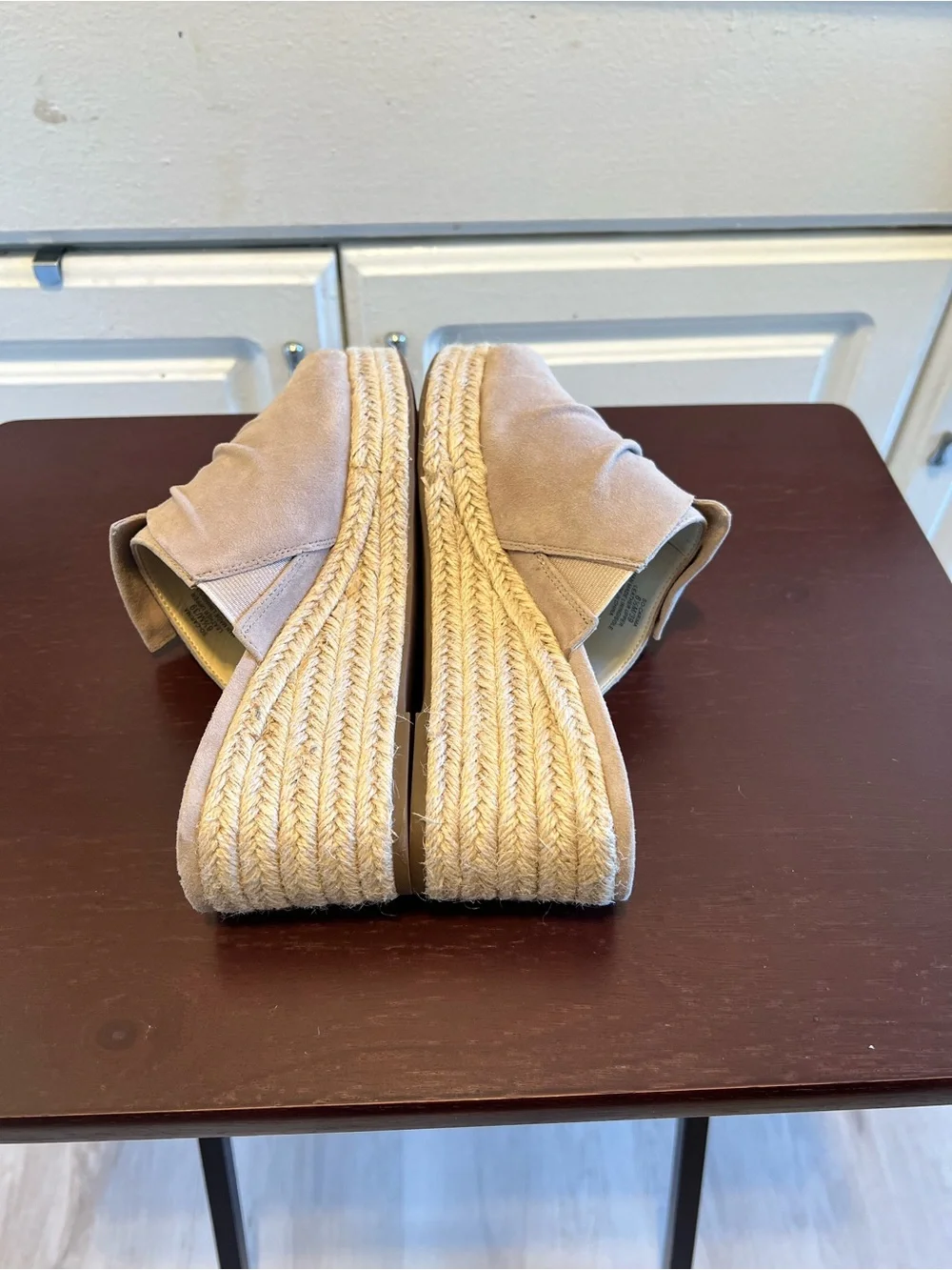 Sole Society Carima Espadrille Women Taupe/ Tan Suede Bow Wedge Sandals Sz 8.5M